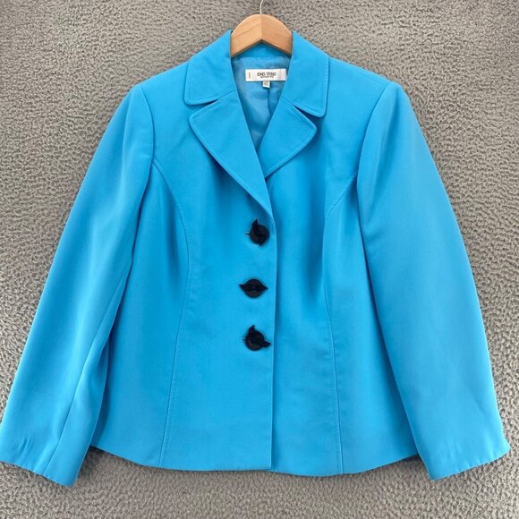 Jones Studio Blazer Womens 14W Plus Blue Button Up Notch Lapel Jacket Career - Picture 1 of 9
